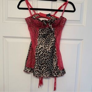 Frederick’s of Hollywood Women’s Lingerie‎ Leopard Print Pink Lace & Trim 32 EUC